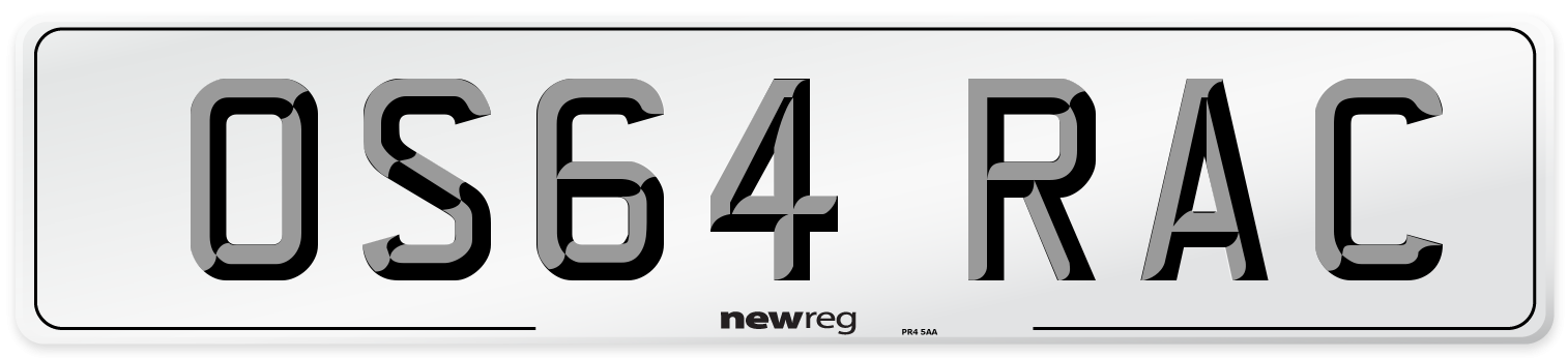 OS64 RAC Number Plate from New Reg